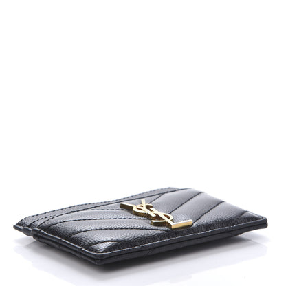 Saint Laurent Grain De Poudre Matelasse Chevron Monogram Credit Card Case Black 4 of 8