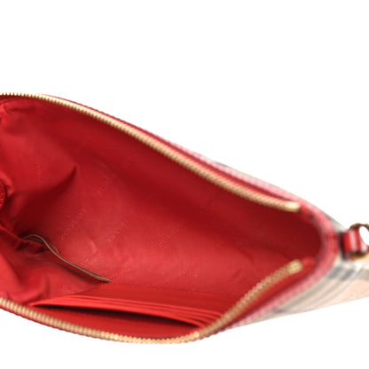 Burberry Haymarket Check Small Peyton Crossbody Clutch Bag Coral Red 4 of 17
