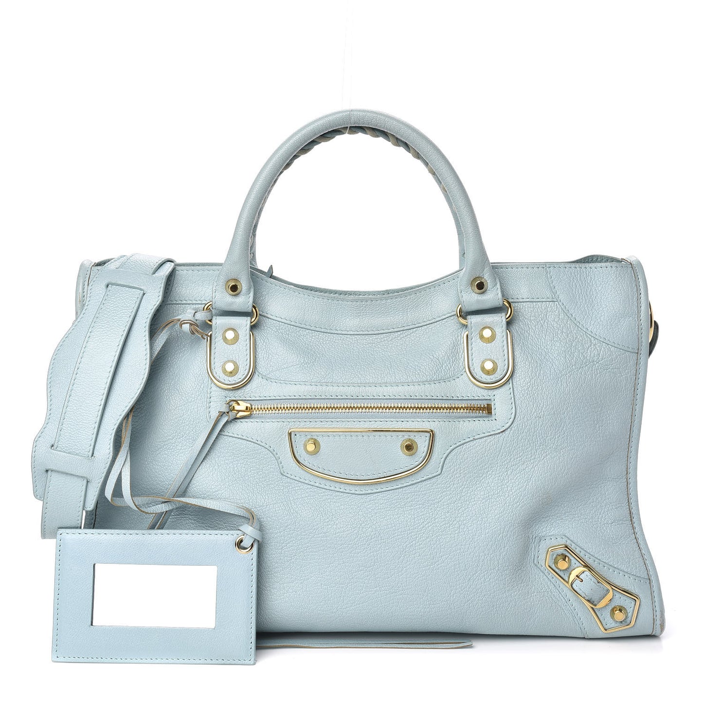 Chevre Gold Metallic Edge Hardware City Bleu Azur