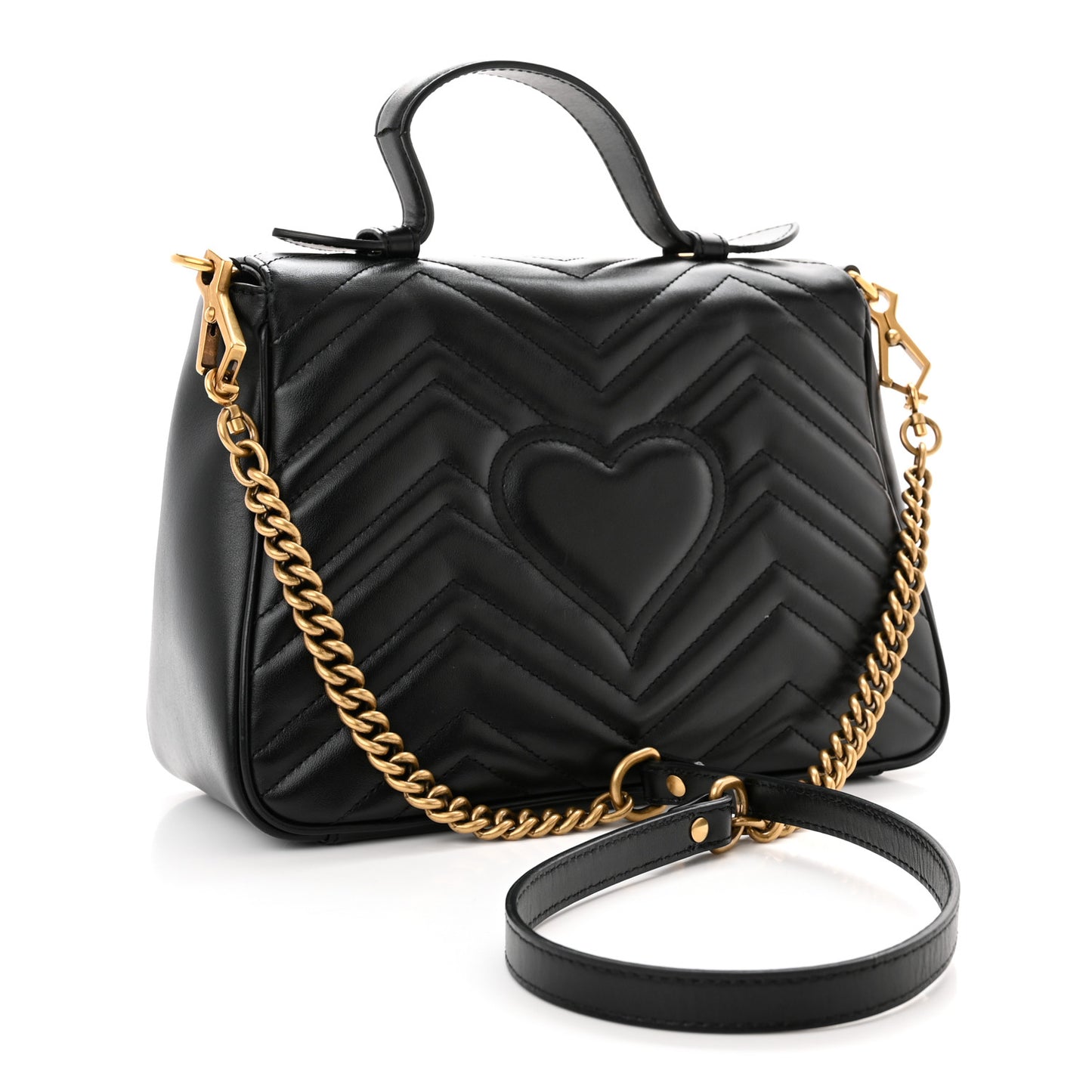 Calfskin Matelasse Small GG Marmont Top Handle Shoulder Bag Black