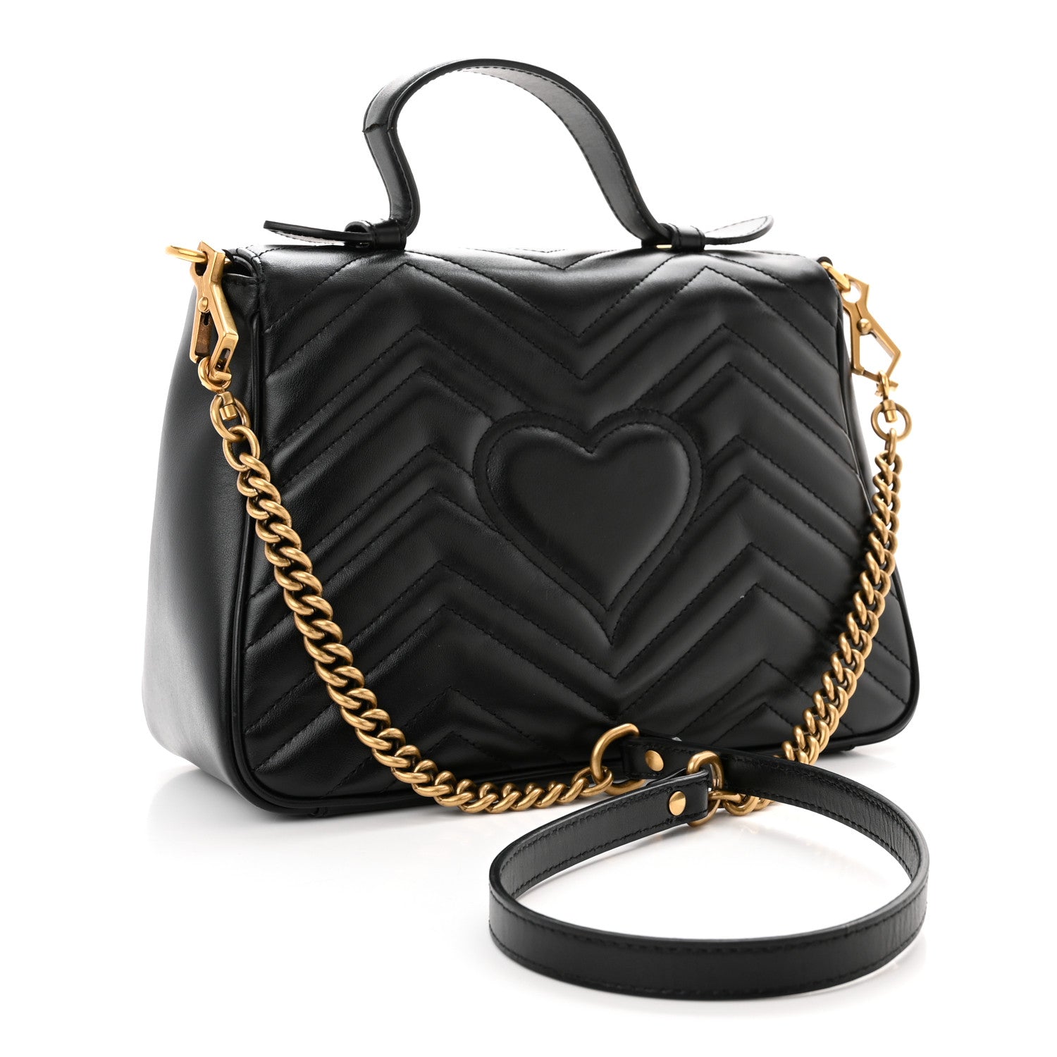 Gucci Calfskin Matelasse Small GG Marmont Top Handle Shoulder Bag Black 3 of 13