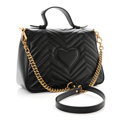 Gucci Calfskin Matelasse Small GG Marmont Top Handle Shoulder Bag Black 3 of 13