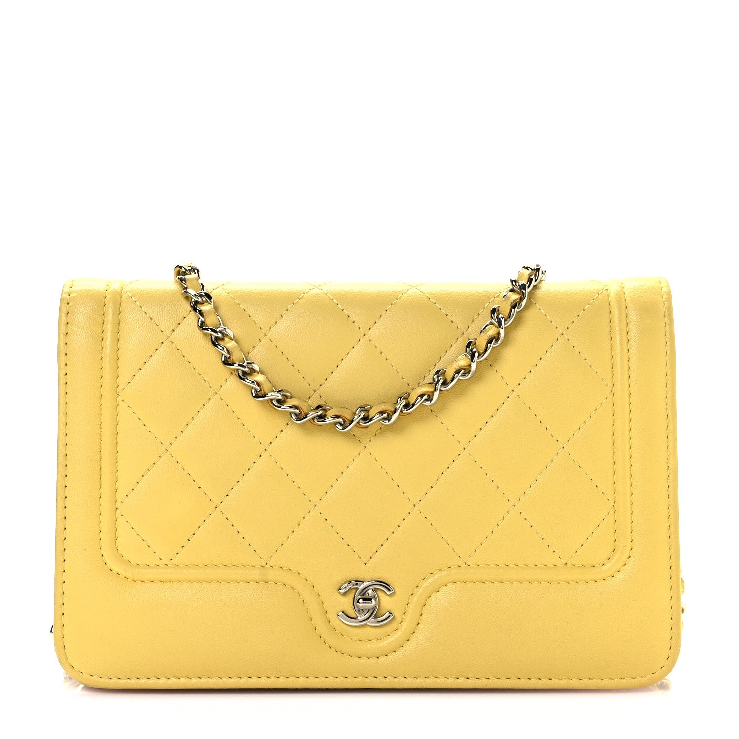 Chanel Lambskin Quilted Wallet on Chain WOC Yellow 1 of 10