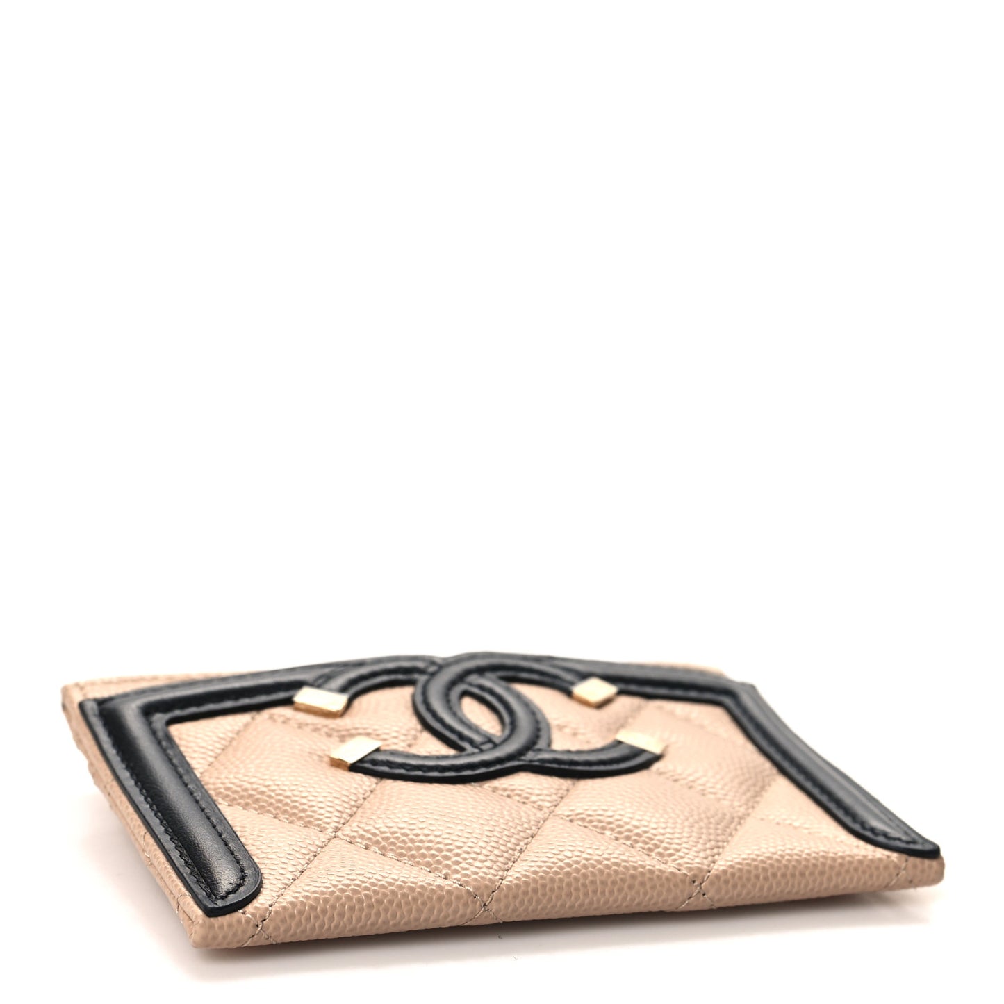 Caviar Quilted Filigree Card Holder Beige Black