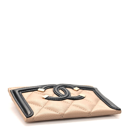 Chanel Caviar Quilted Filigree Card Holder Beige Black 4 of 8