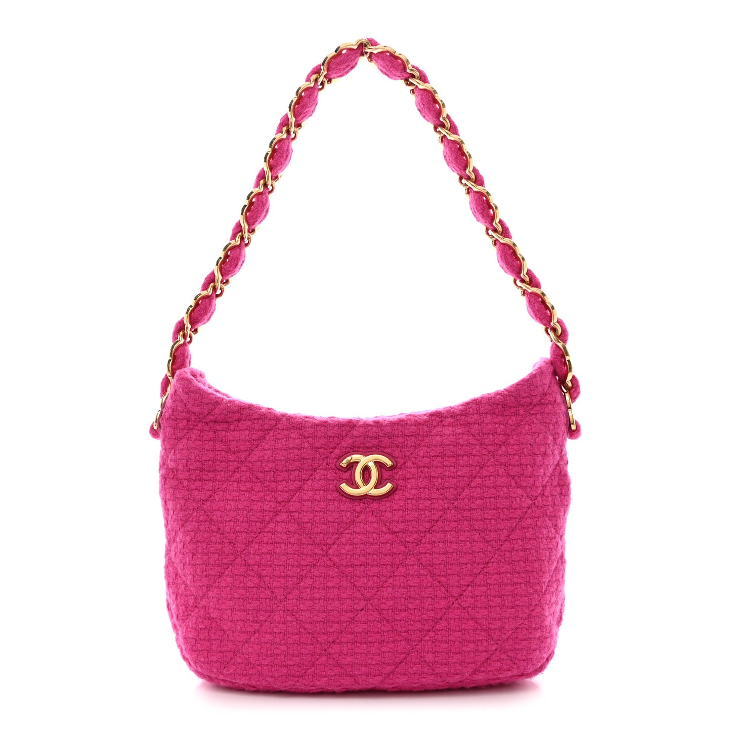 Cashmere Tweed Quilted CC Links Hobo Fuchsia