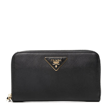 Prada Saffiano Triangle Zip Around Wallet Black 1 of 8