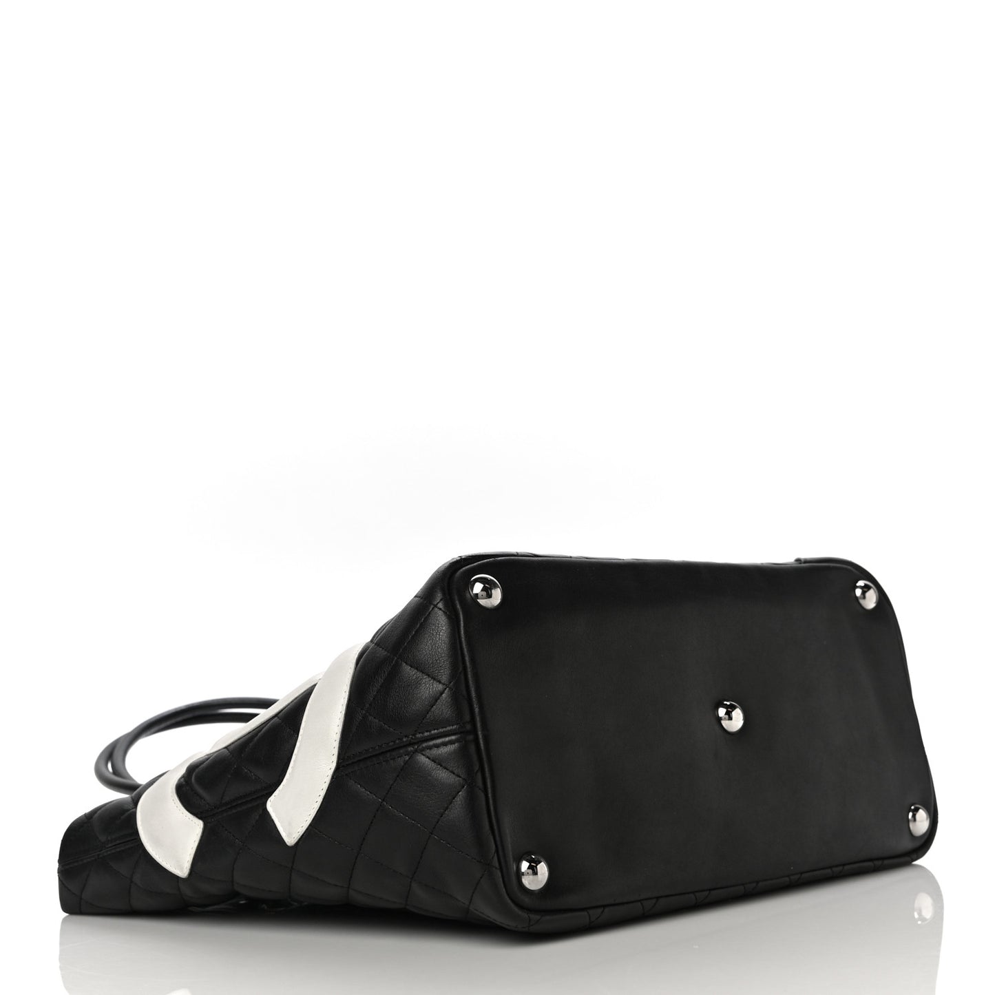 Calfskin Quilted Large Cambon Tote Black White