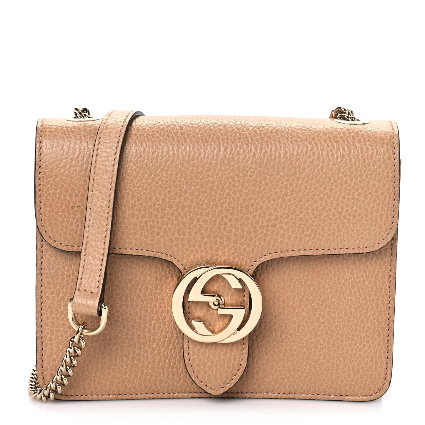 Dollar Calfskin Small Interlocking G Shoulder Bag Camelia