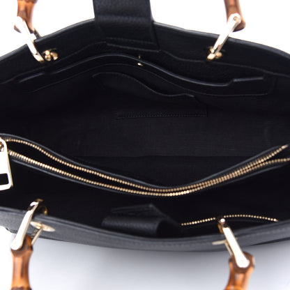 Gucci Pebbled Calfskin Medium Bamboo Shopper Tote Black 5 of 10