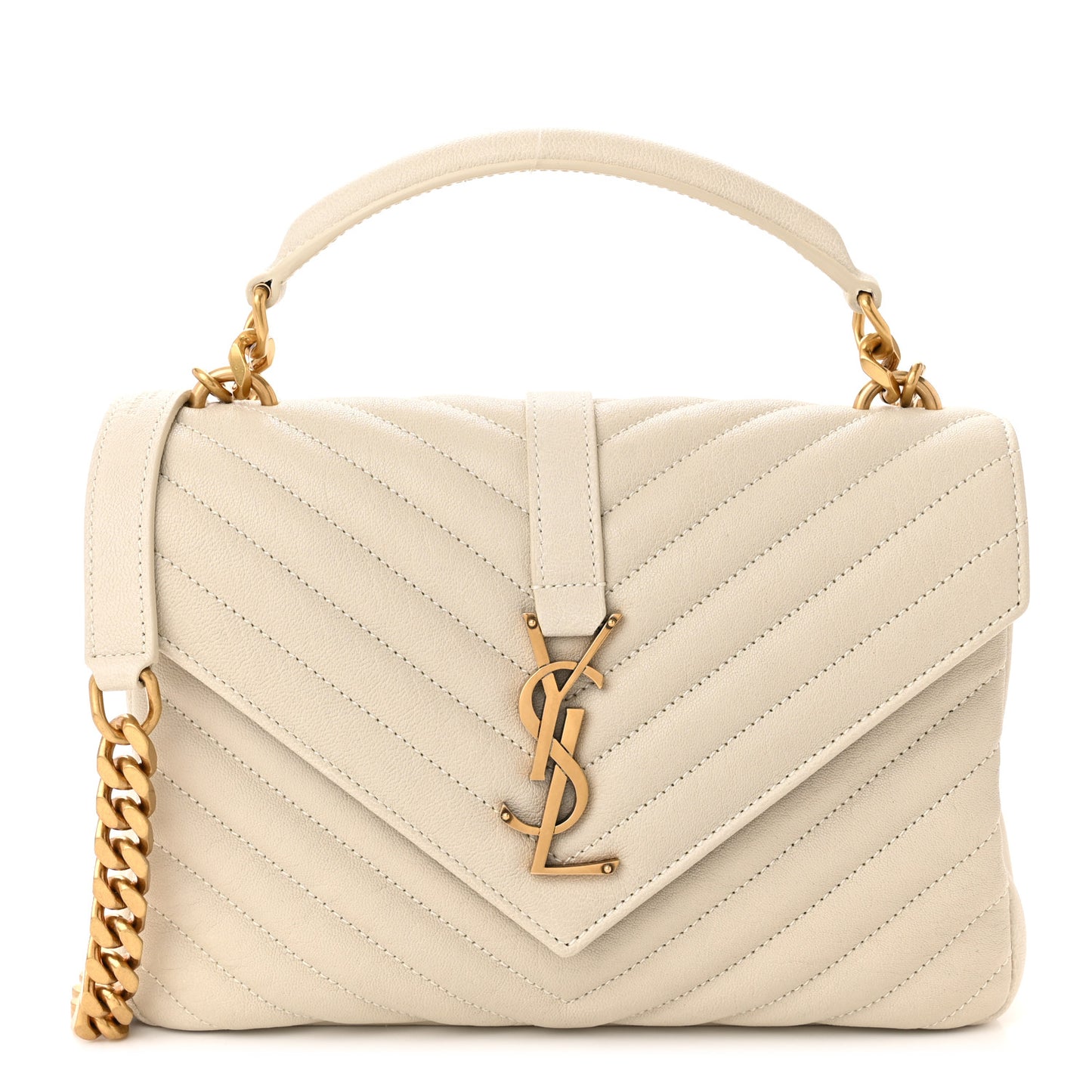 Sheepskin Matelasse Chevron Monogram Medium College Bag Crema Soft
