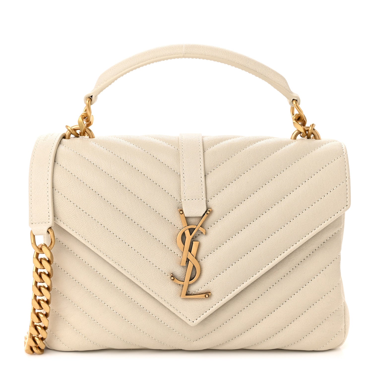 Saint Laurent Sheepskin Matelasse Chevron Monogram Medium College Bag Crema Soft 1 of 10