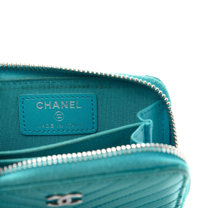 Chanel Patent Chevron Quilted Zip Around Coin Purse Turquoise 6 of 11