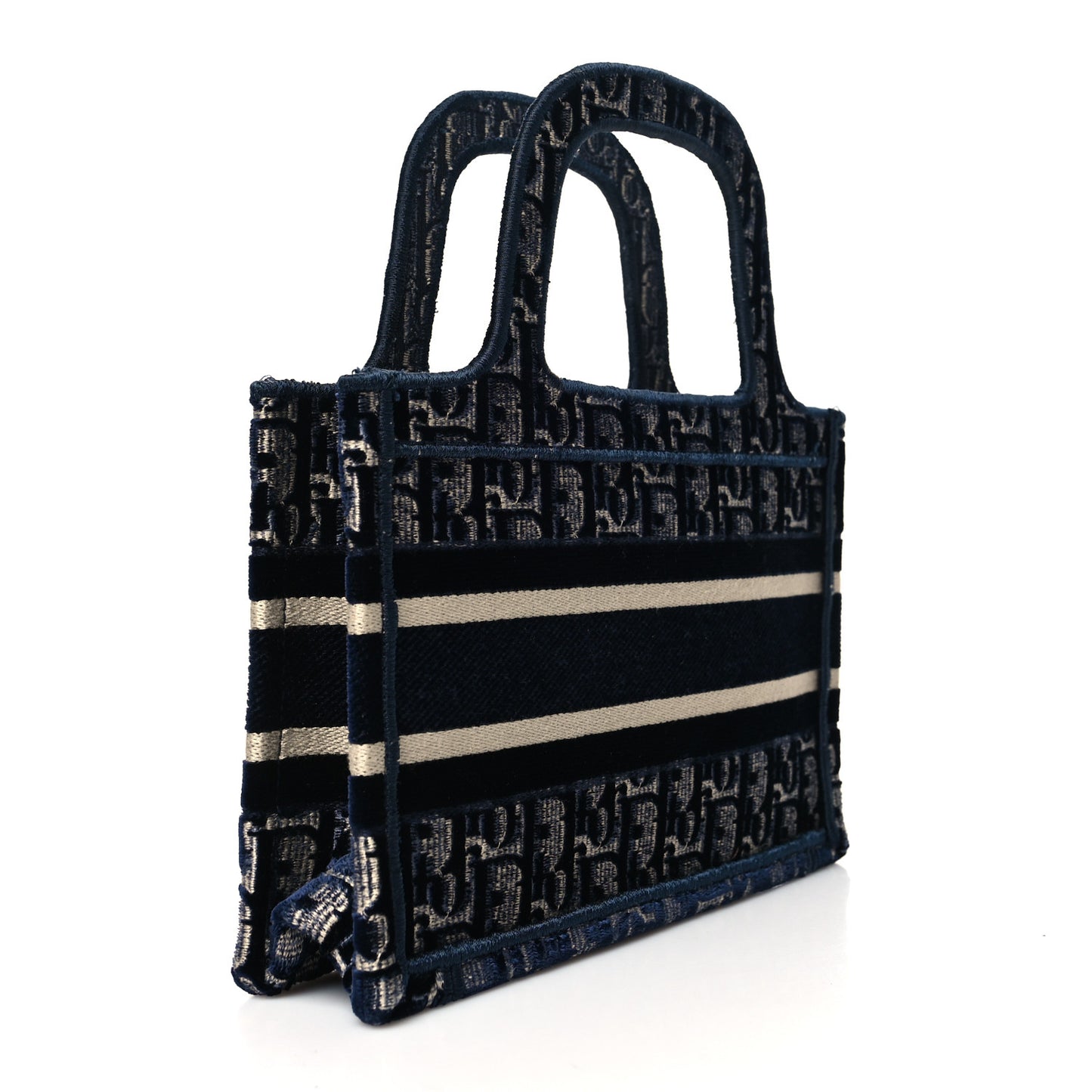 Velvet Oblique Embroidered Mini Book Tote Blue
