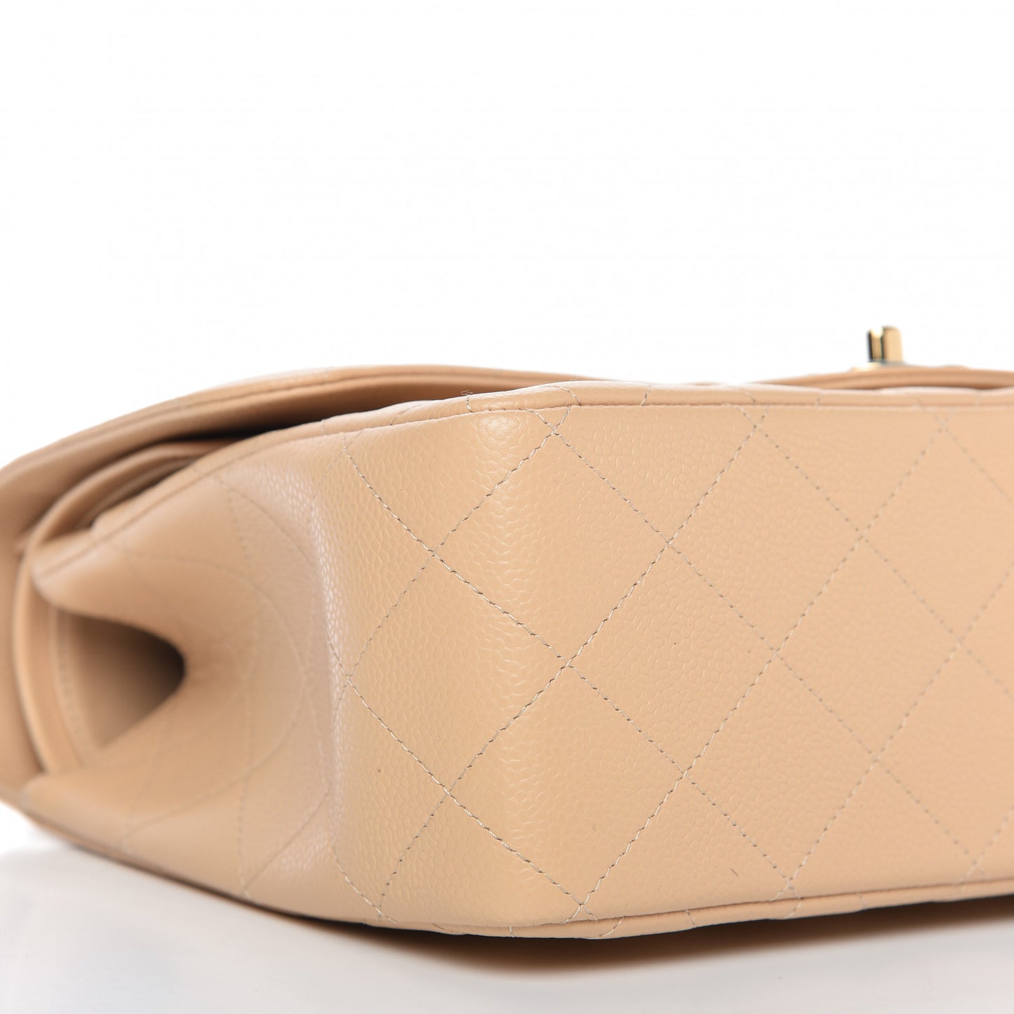 Caviar Quilted Jumbo Double Flap Light Beige