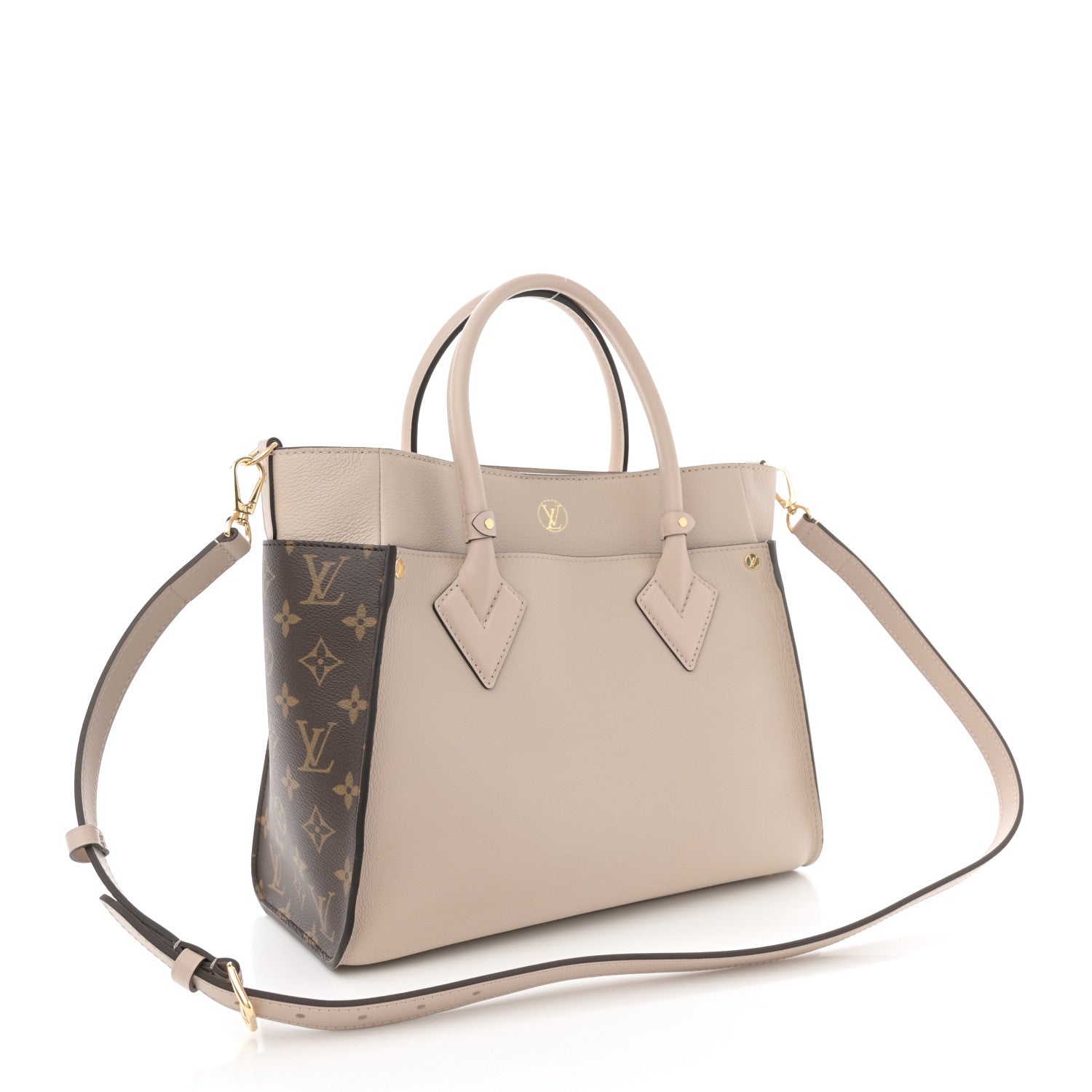 Louis Vuitton Calfskin Monogram On My Side MM Greige 2 of 8
