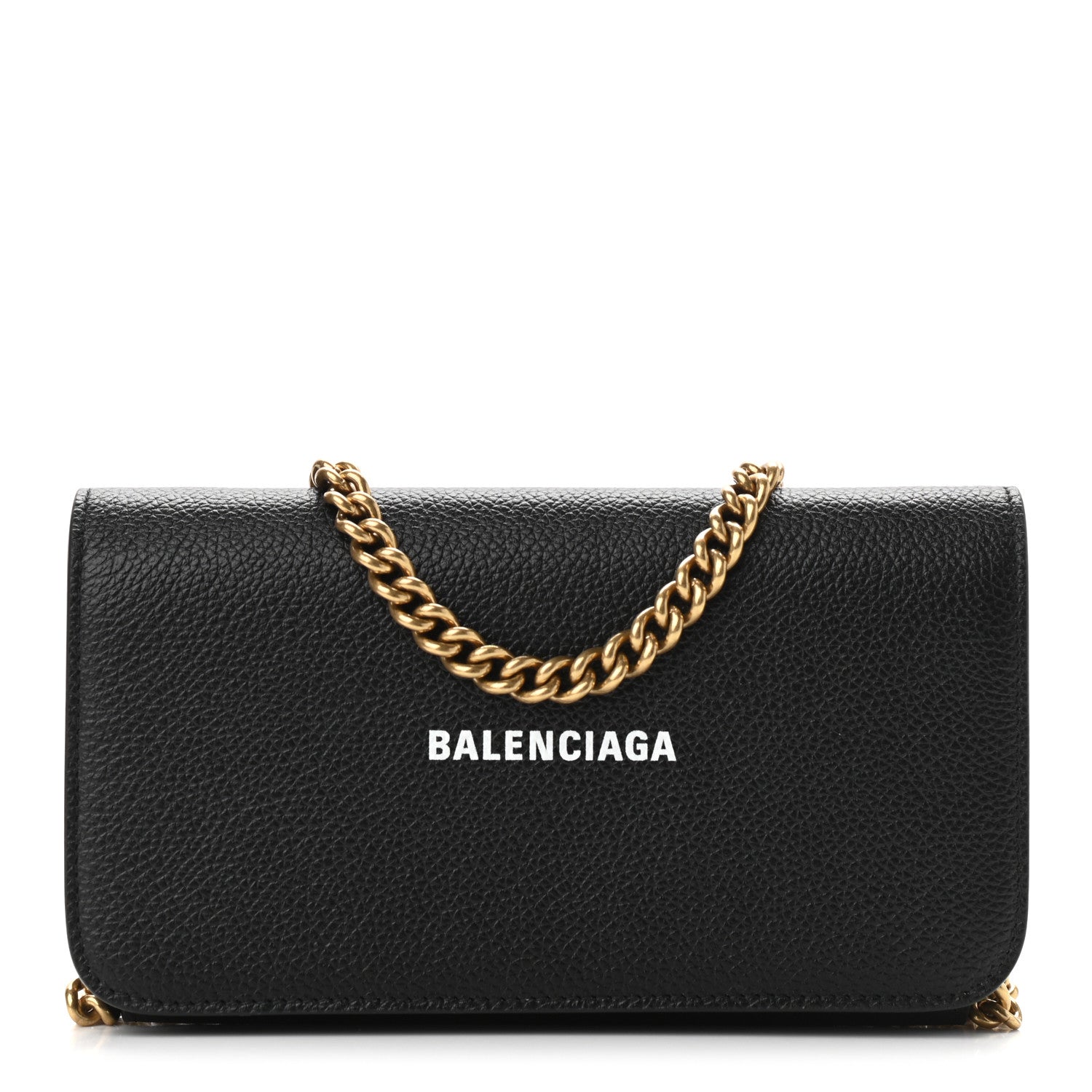 Balenciaga Grained Calfskin Logo Cash Phone Holder Wallet On Chain Black White 1 of 12