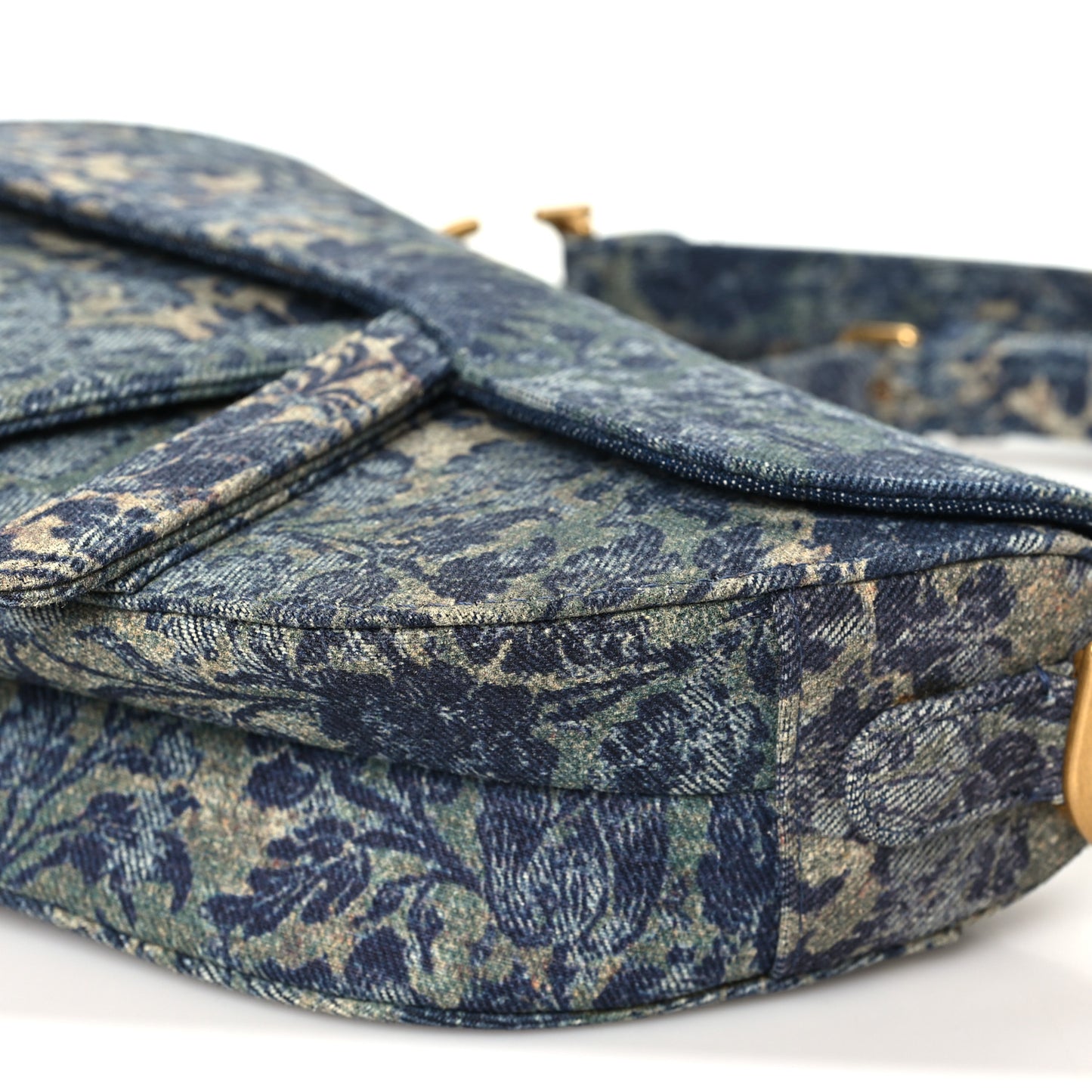 Denim Brocart Embroidered Saddle Bag Blue