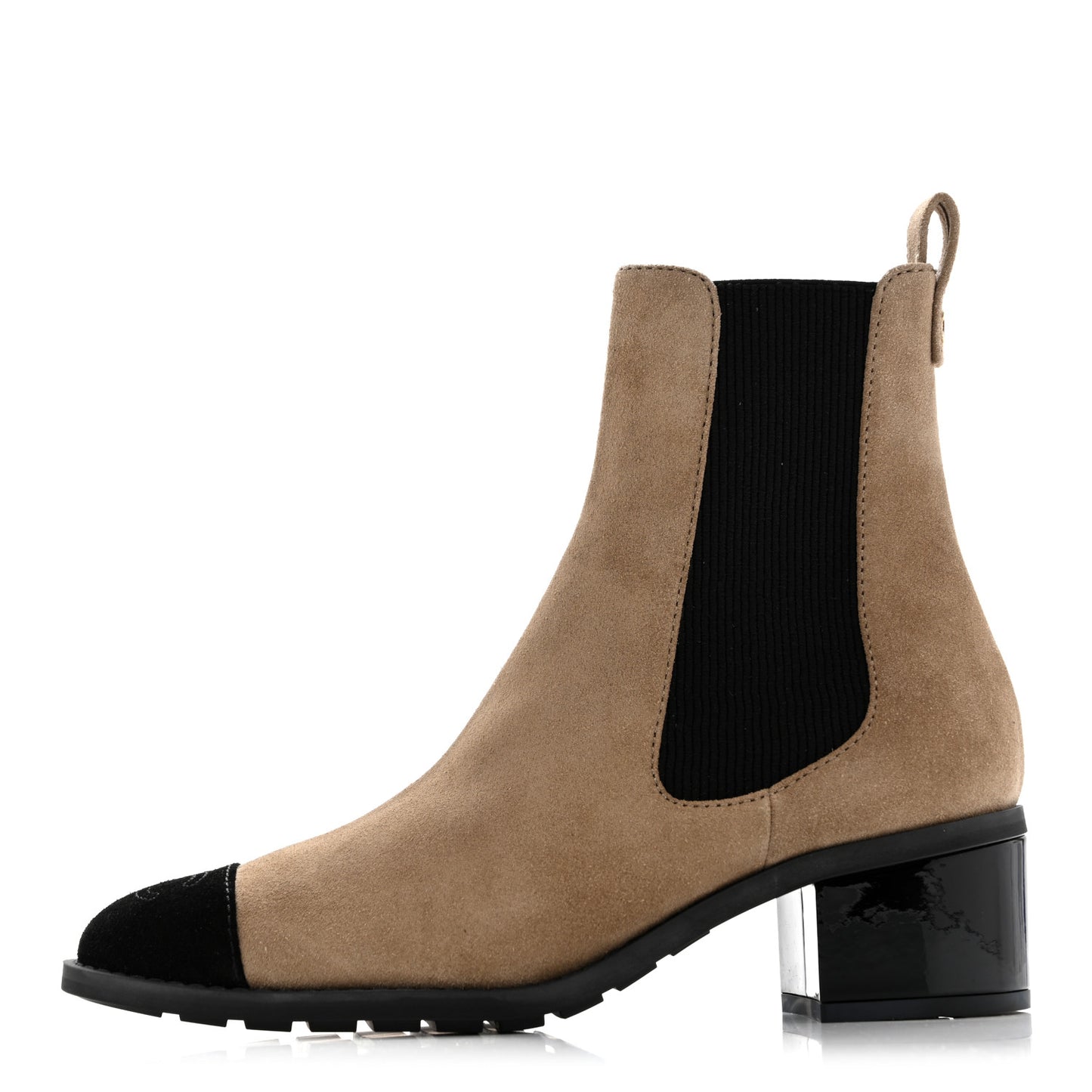 Calfskin Patent Cap Toe CC Short Boots 37.5 Beige Black