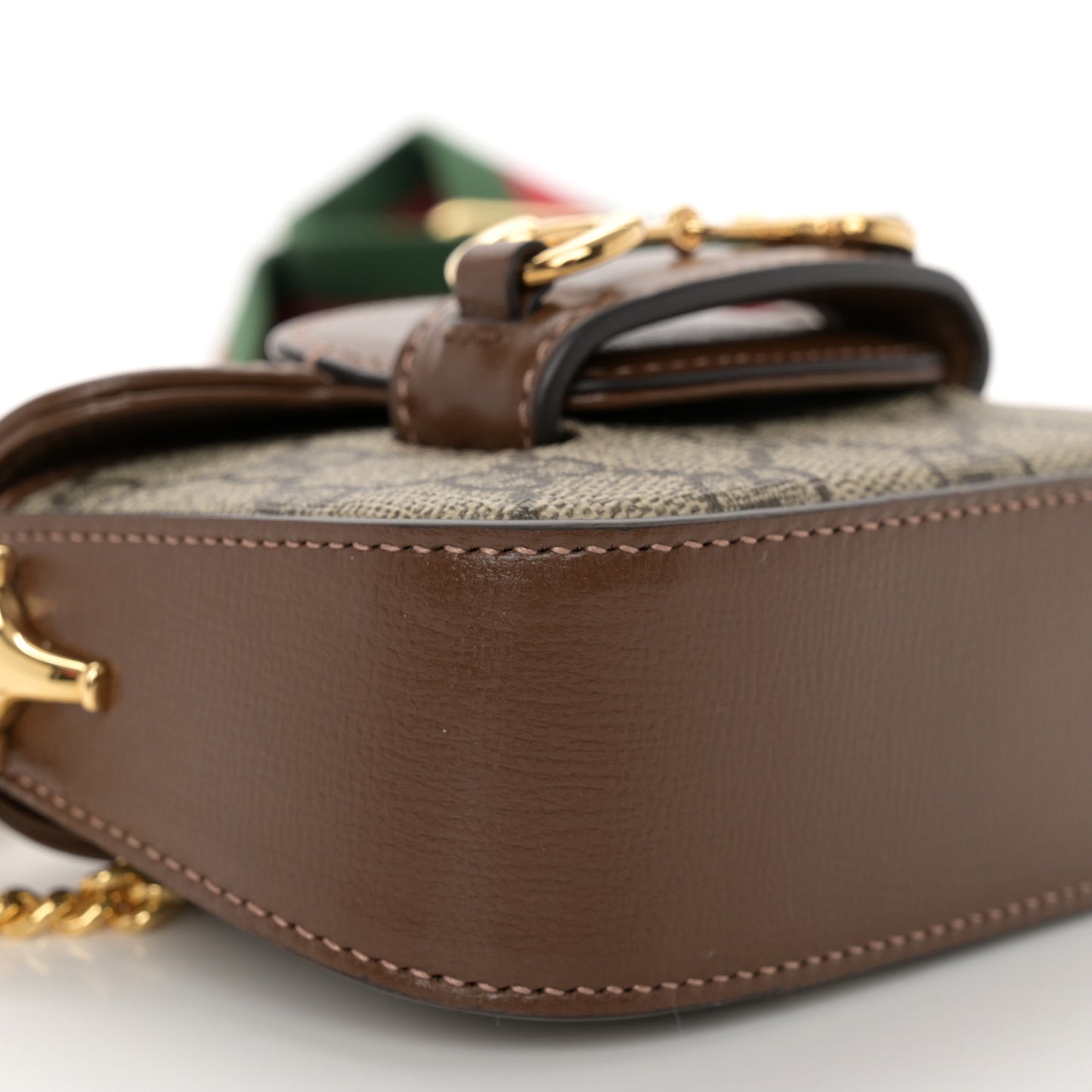 GG Supreme Monogram Azalea Calfskin Web Horsebit 1955 Wallet On Strap Beige Ebony Brown Sugar