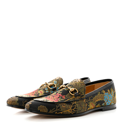 Gucci Jacquard Horsebit Artichoke Flower Mens Jordaan Loafers 7 Black Multicolor 3 of 9