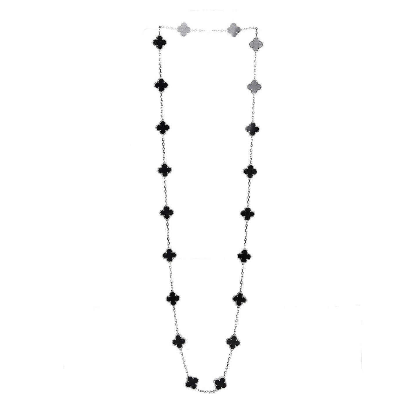 18K White Gold Black Onyx 20 Motifs Vintage Alhambra Necklace