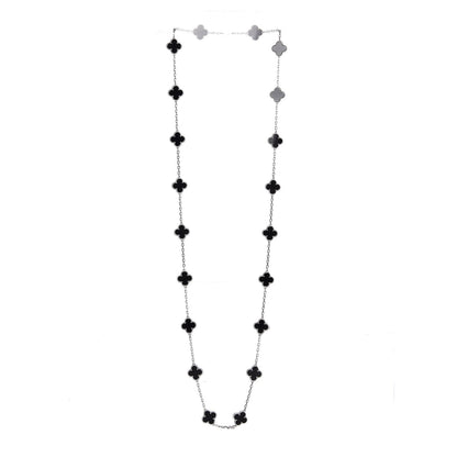 Van Cleef & Arpels 18K White Gold Black Onyx 20 Motifs Vintage Alhambra Necklace 3 of 6