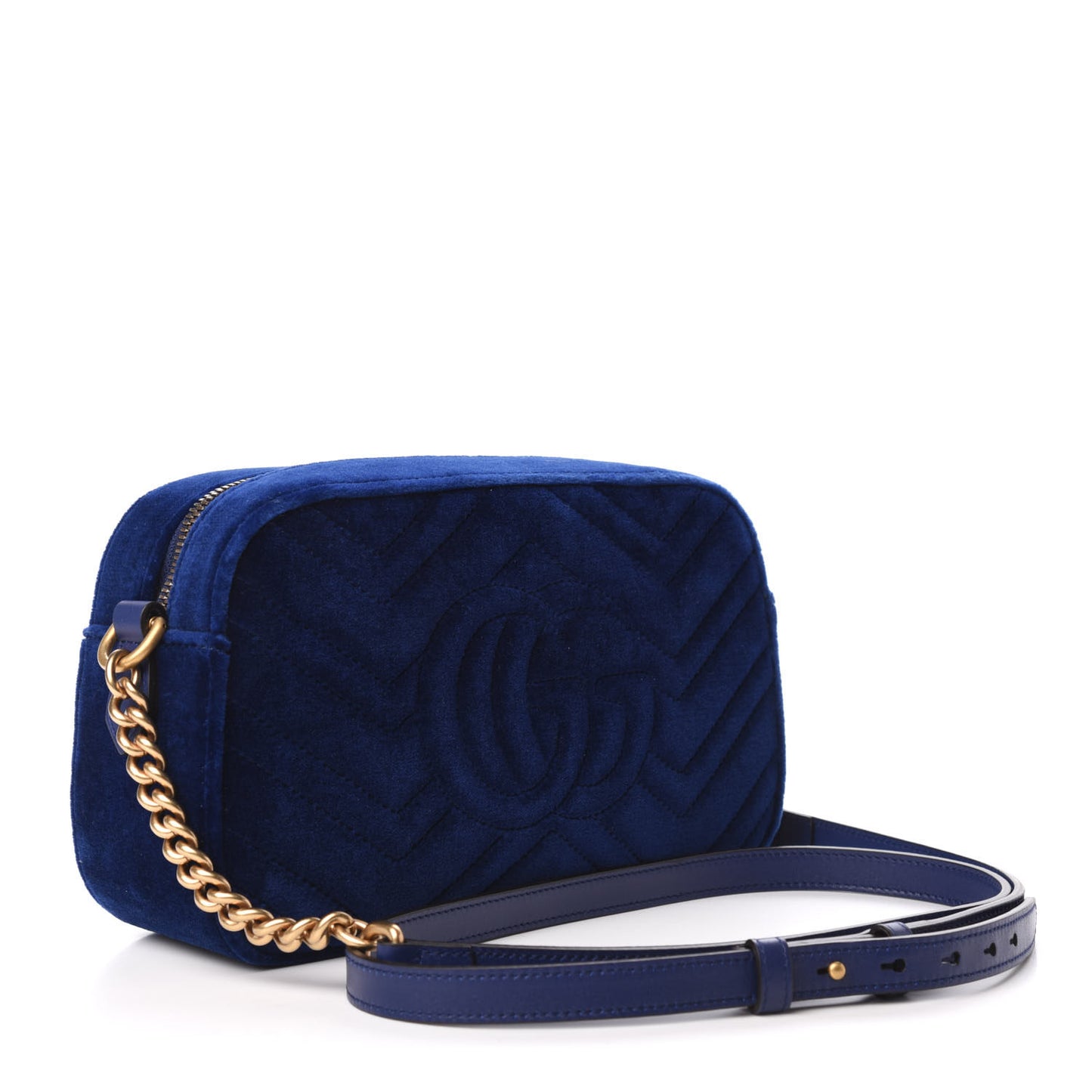 Velvet Matelasse Small GG Marmont Chain Shoulder Bag Cobalt