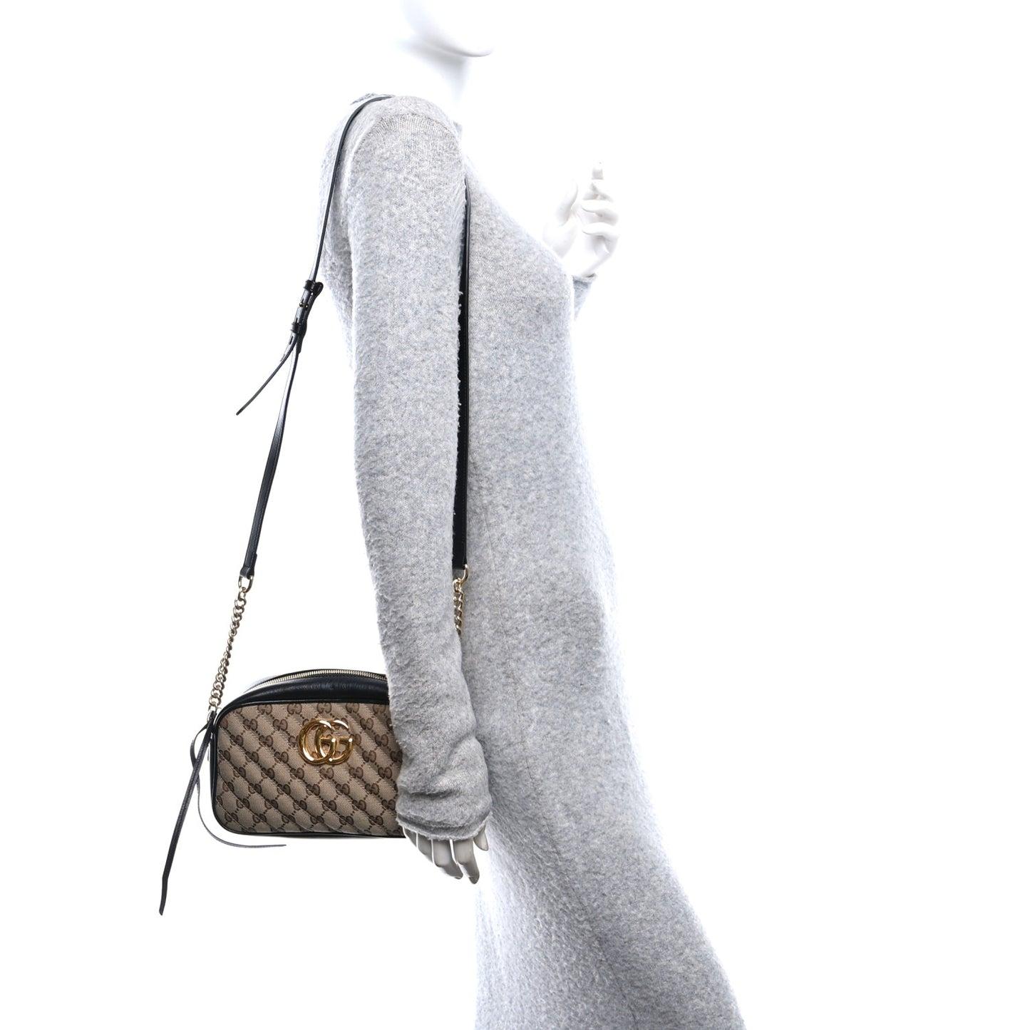 Monogram Matelasse Diagonal Small GG Marmont Chain Shoulder Bag Beige Black