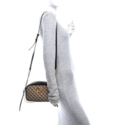 Gucci Monogram Matelasse Diagonal Small GG Marmont Chain Shoulder Bag Beige Black 2 of 11