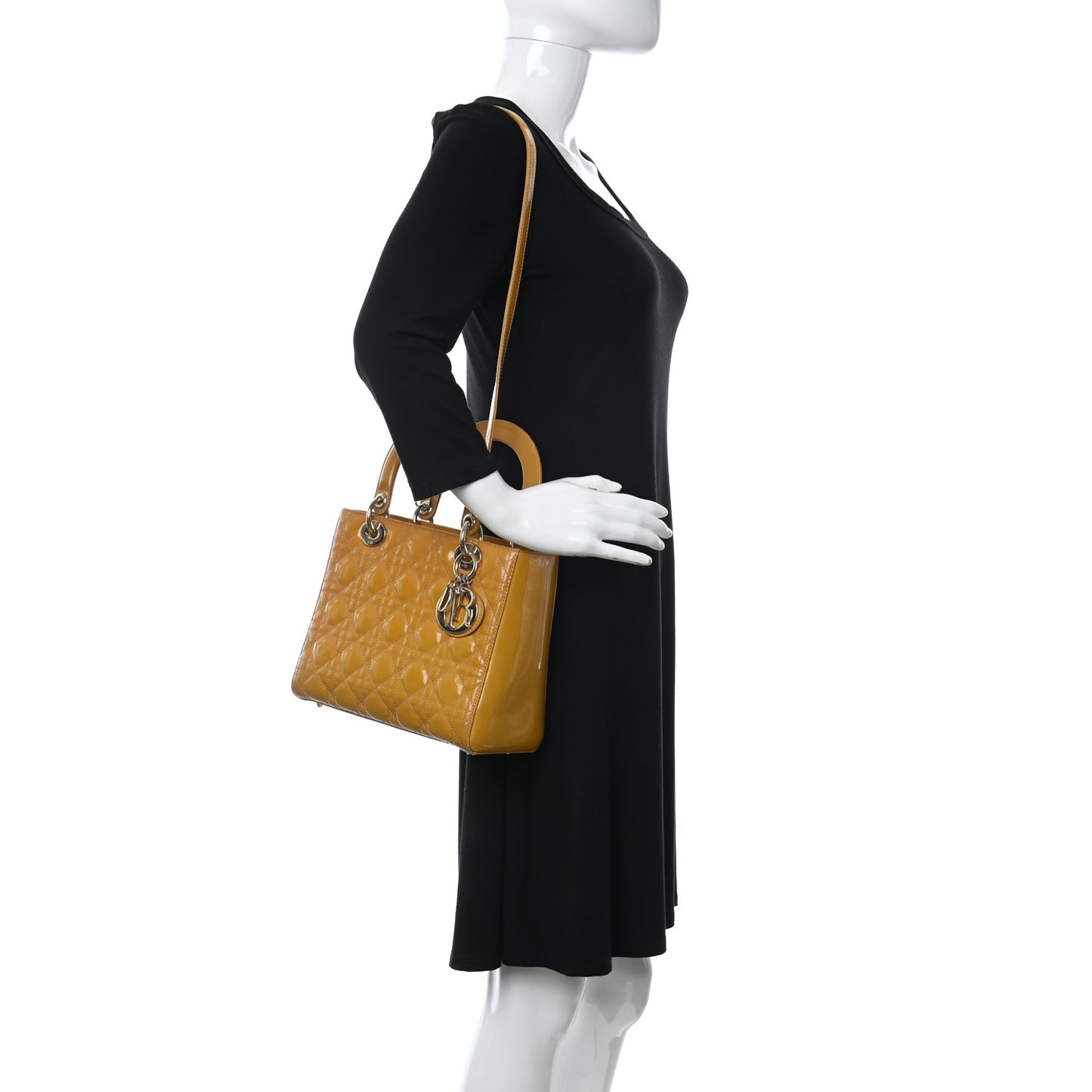 Patent Cannage Medium Lady Dior Beige