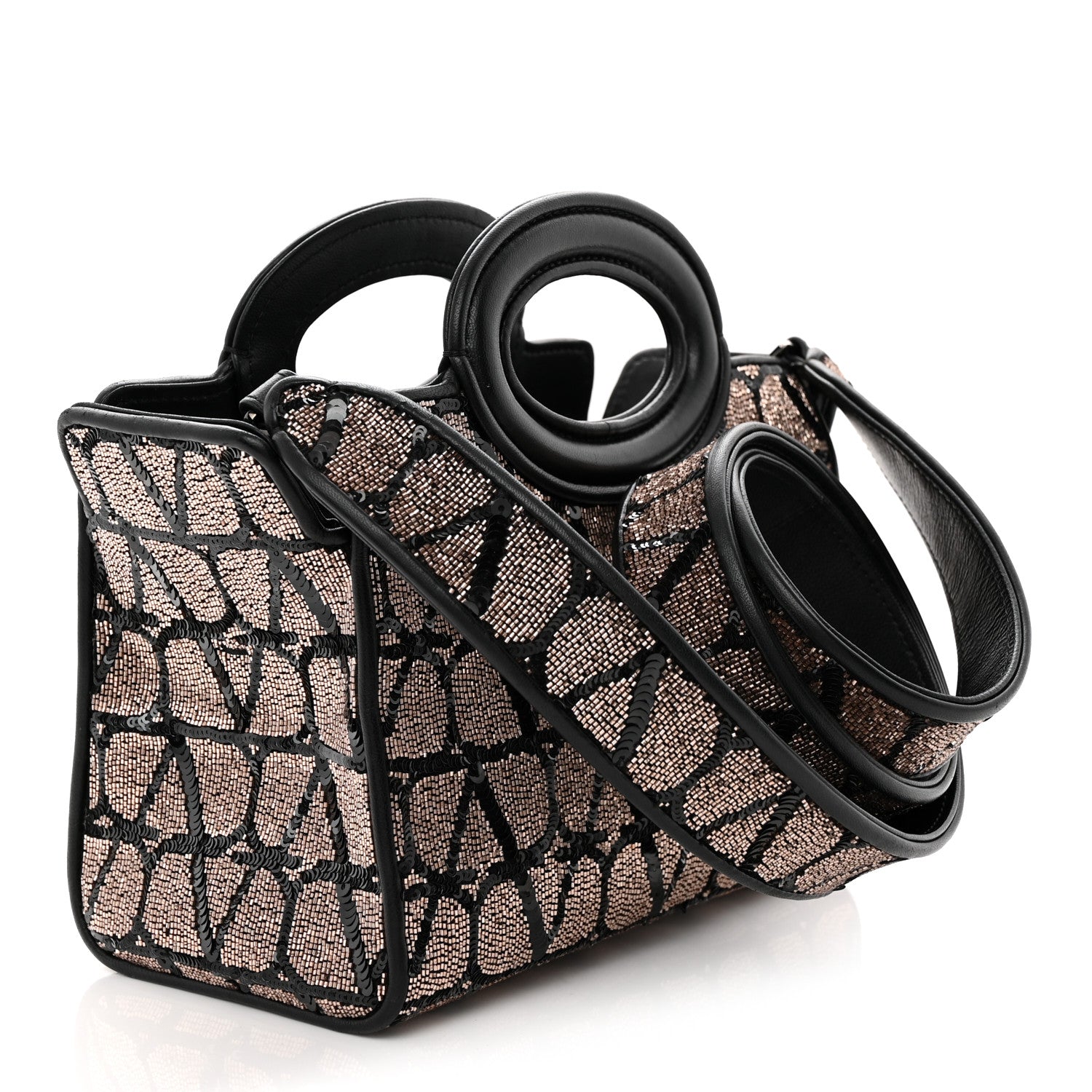 Valentino Garavani Sequins Toile Iconographe Calfskin Beaded Mini Le Troisieme Shopping Bag Black Rose 3 of 11