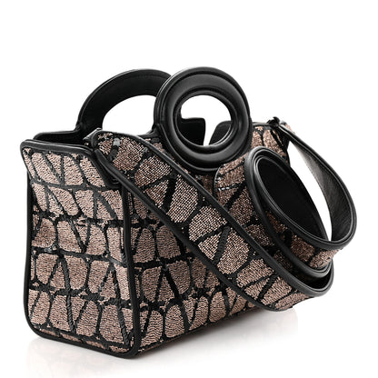 Valentino Garavani Sequins Toile Iconographe Calfskin Beaded Mini Le Troisieme Shopping Bag Black Rose 3 of 11