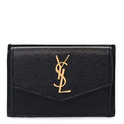 Saint Laurent Grain De Poudre Uptown Monogram Card Case Black 1 of 10