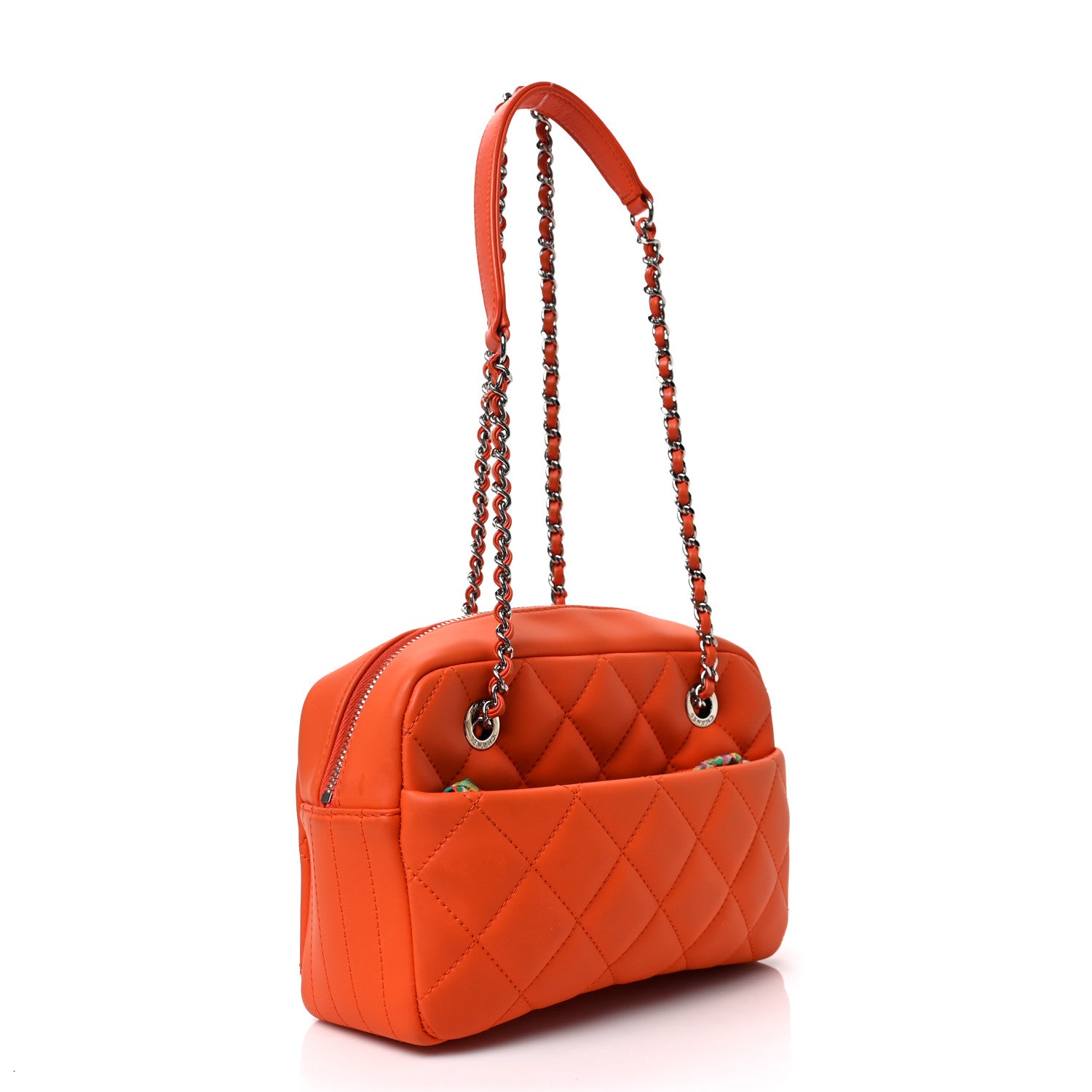 Chanel Rubber Quilted Lambskin Coco Rain Camera Bag Orange 4 of 14