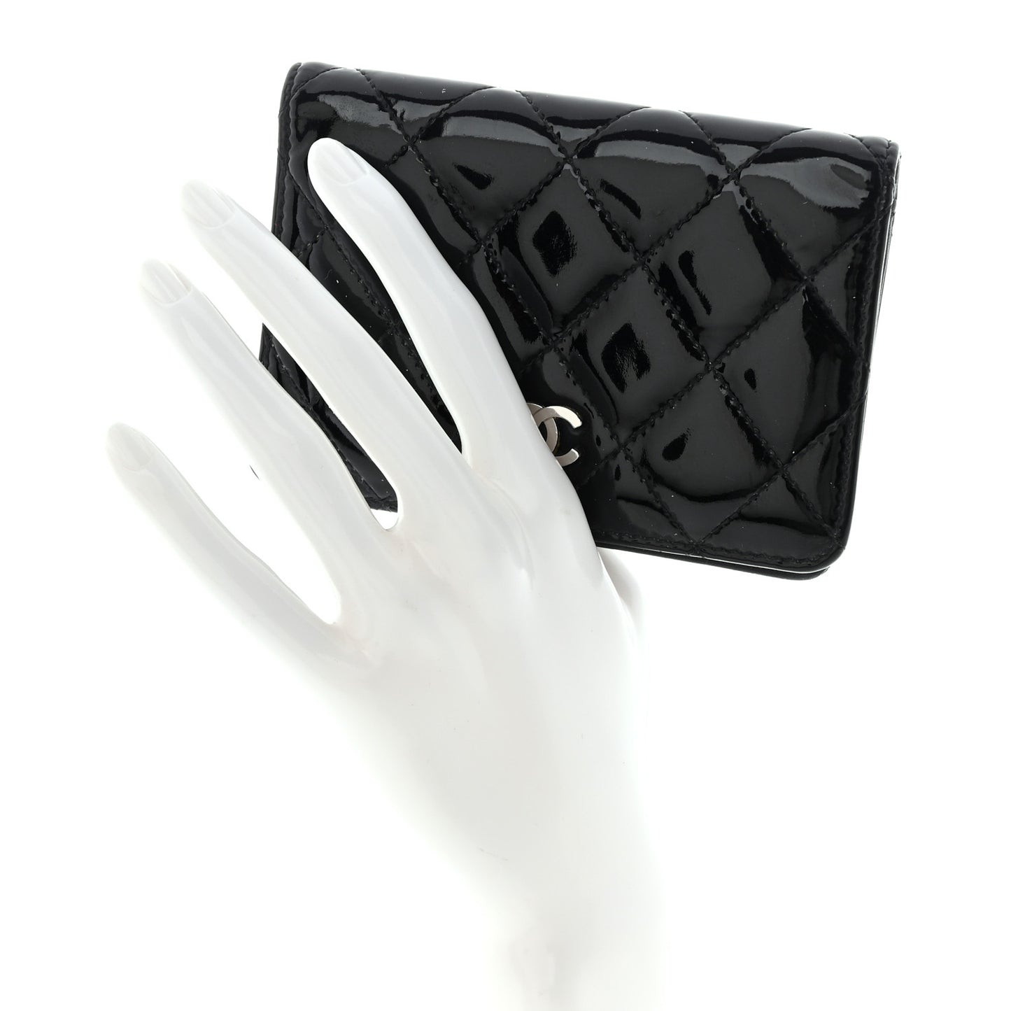 Patent Quilted Card Holder Wallet Black