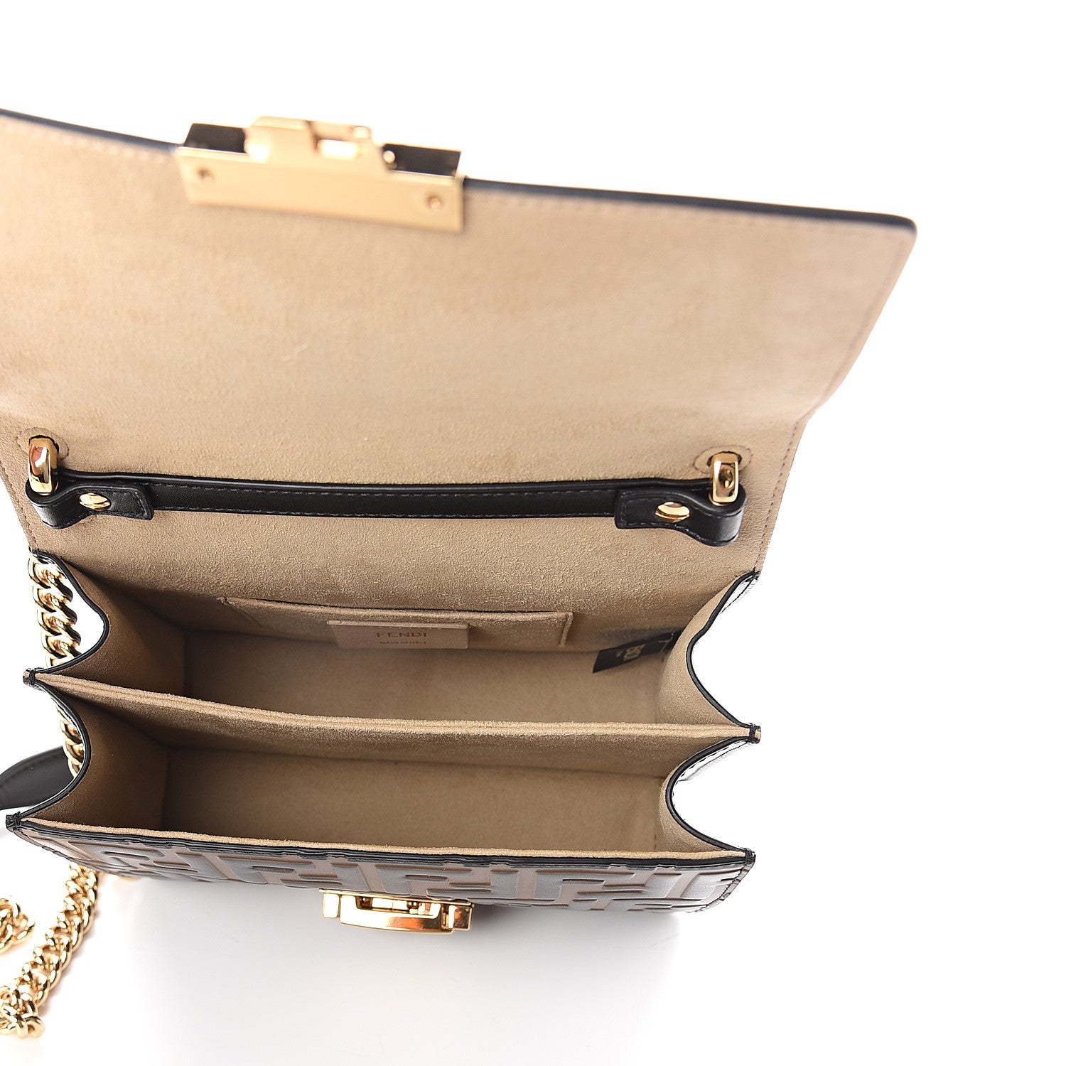 Fendi Vitello Liberty Bi-Color FF 1974 Embossed Small Kan U Shoulder Bag Maya Black 4 of 8