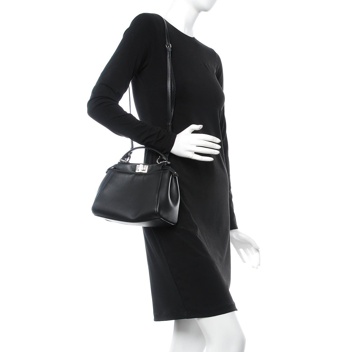 Fendi Nappa Karung Monster Eyes Mini Peekaboo Iconic Satchel Black Papavero 2 of 7