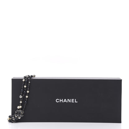 Chanel Resin Beaded CC Multi Strand Long Necklace Navy Black White 4 of 4