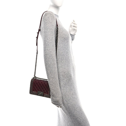 Chanel Glazed Calfskin Quilted Small Boy Chained Flap Burgundy 2 of 10