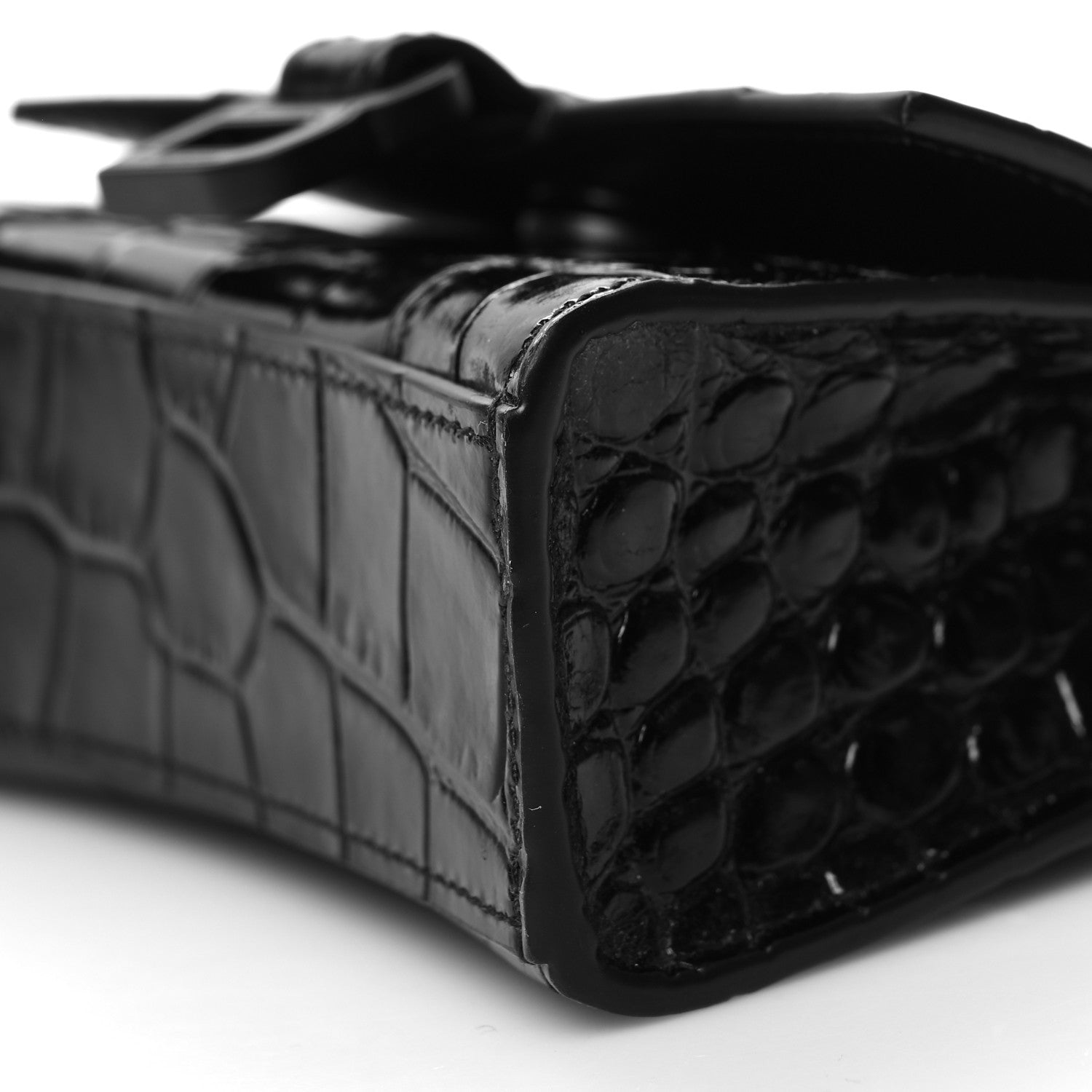 Balenciaga Shiny Calfskin Monochrome Crocodile Embossed Hourglass Top Handle Bag Mini with Chain Black 10 of 10