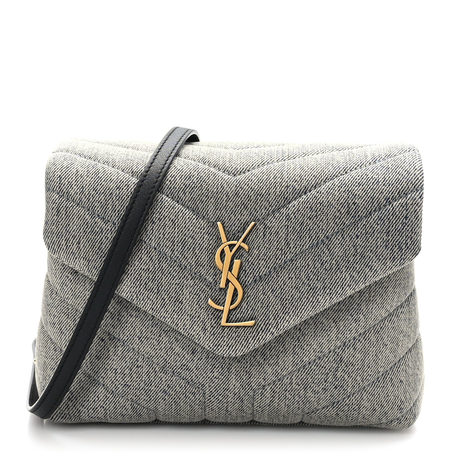 Saint Laurent Denim Y Quilted Monogram Toy Loulou Crossbody Bag Grey 1 of 10