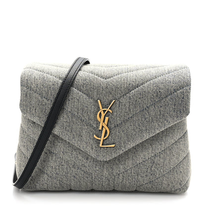 Saint Laurent Denim Y Quilted Monogram Toy Loulou Crossbody Bag Grey 1 of 10