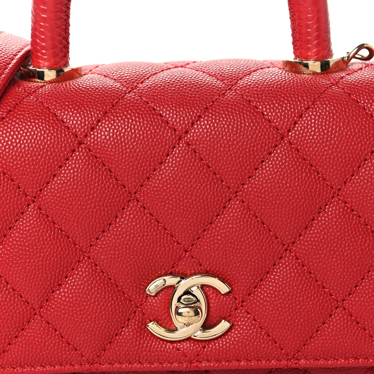 Caviar Lizard Embossed Quilted Extra Mini Coco Handle Flap Red