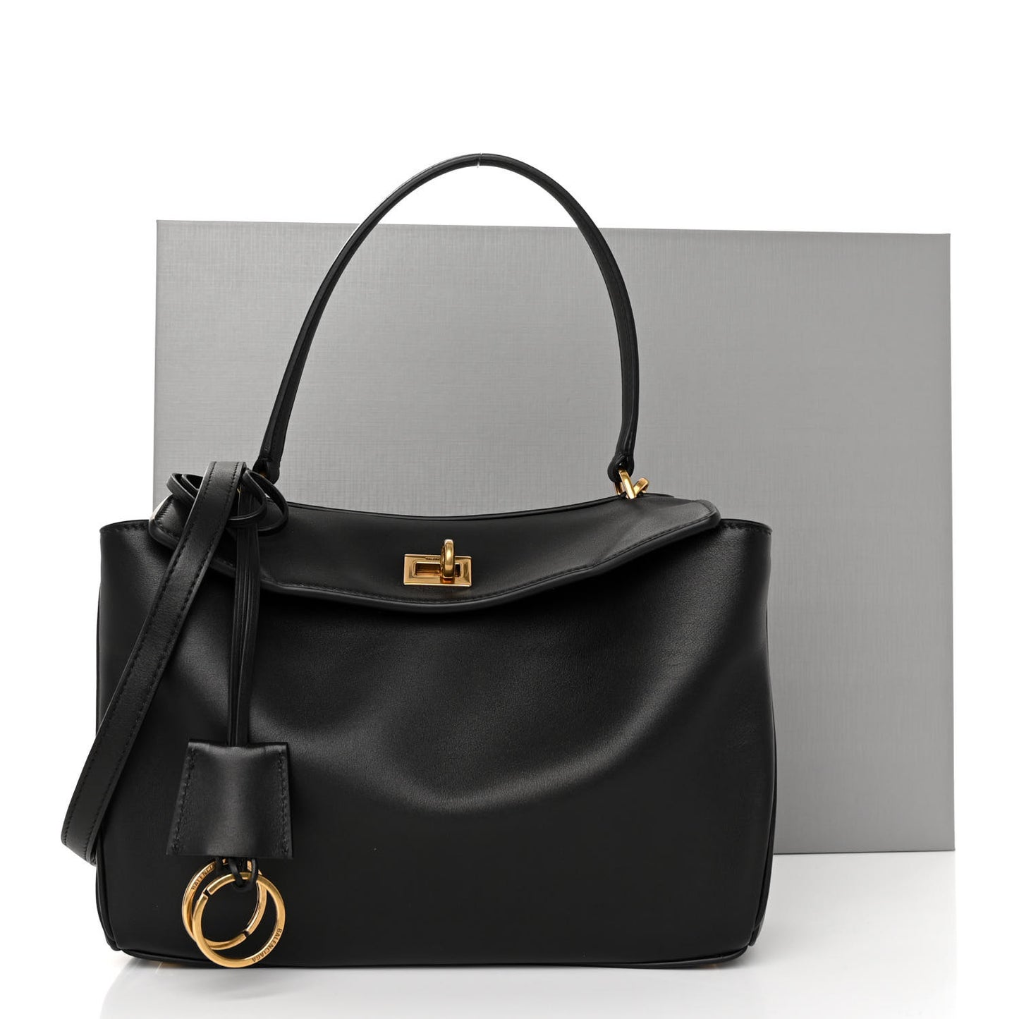 Natural Smooth Calfskin Small Rodeo Top Handle Handbag Black