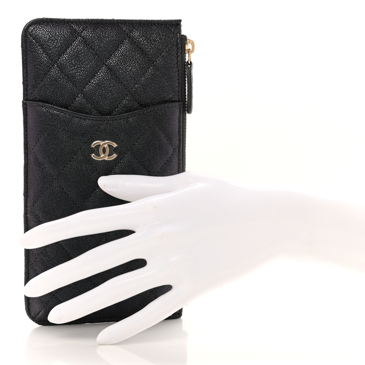Chanel Iridescent Caviar Quilted Classic iPhone Pouch Black 2 of 7