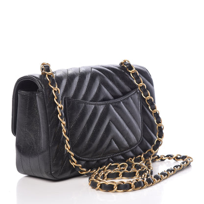 Chanel Iridescent Calfskin Chevron Quilted Mini Rectangular Flap Black 3 of 11