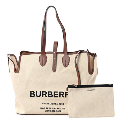 Burberry Cotton Canvas Calfskin Large Soft Belted Tote Bag Natural 1 of 11