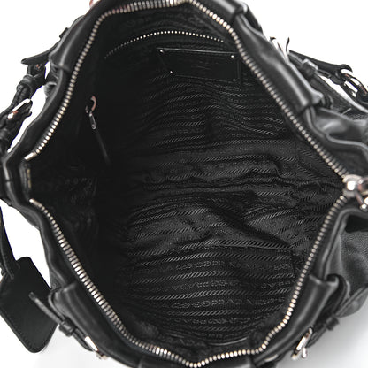 Prada Soft Calf Pleated Hobo Black 5 of 10