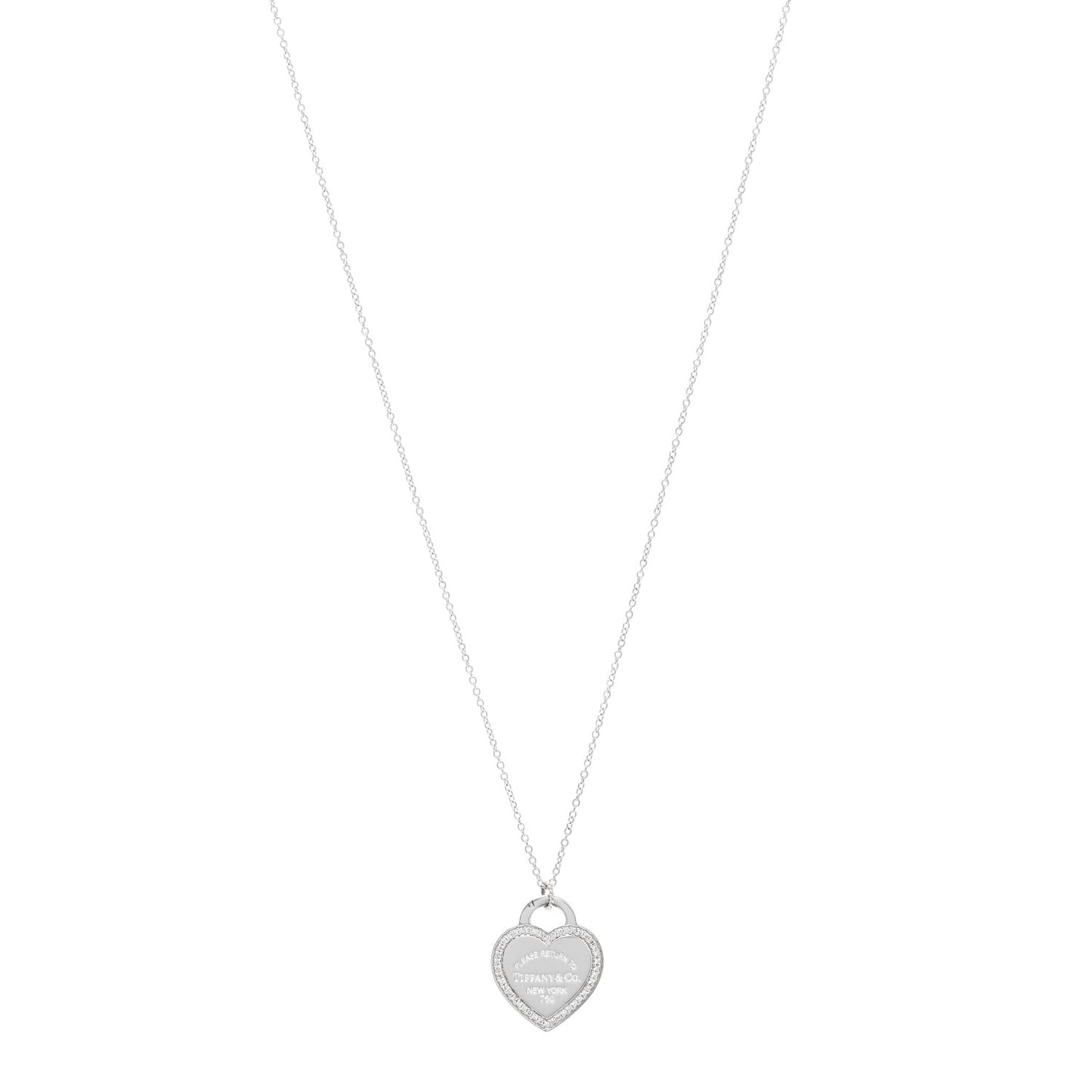 18K White Gold Diamond Return To Tiffany Heart Tag Pendant Necklace